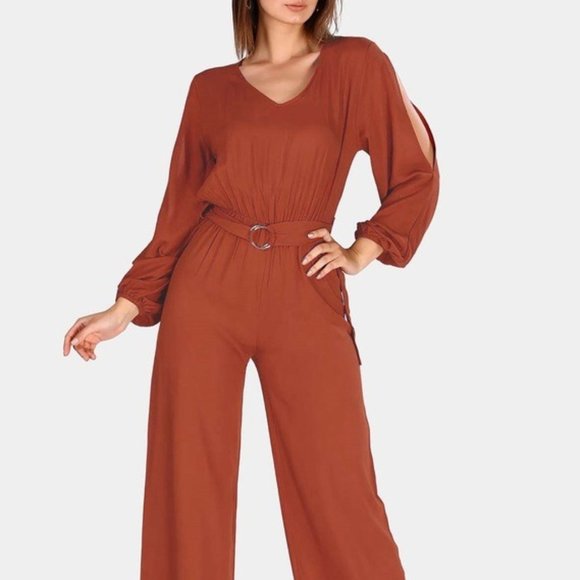 june & hudson Pants - June & Hudson Wide Leg Belted Jumpsuit Ribbed Knit Size S NWT